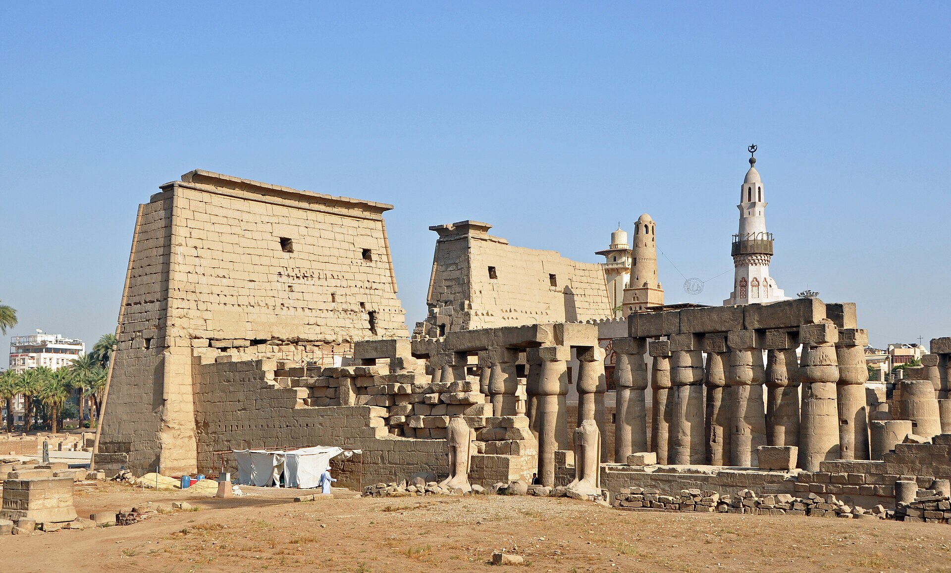 Luxor Temple lit at dusk