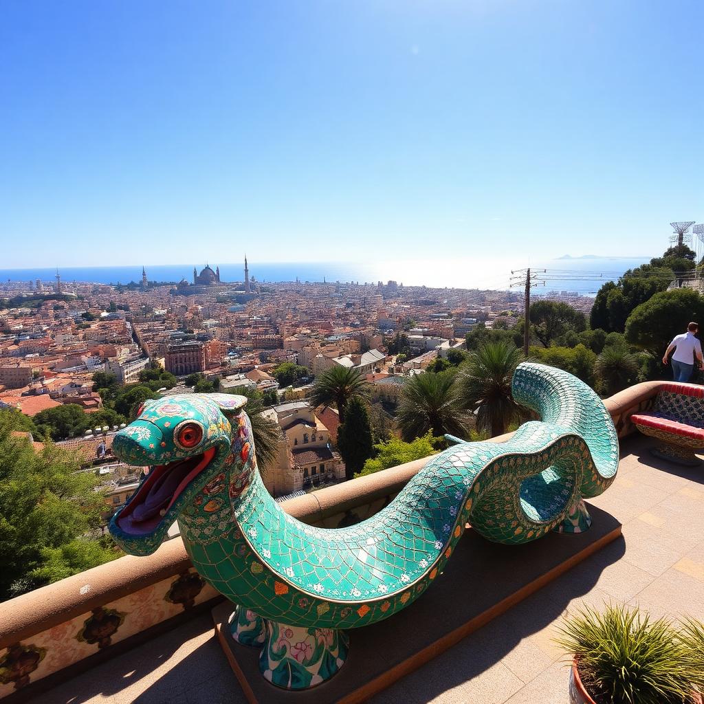 Mosaic terraces of Park Güell in Barcelona