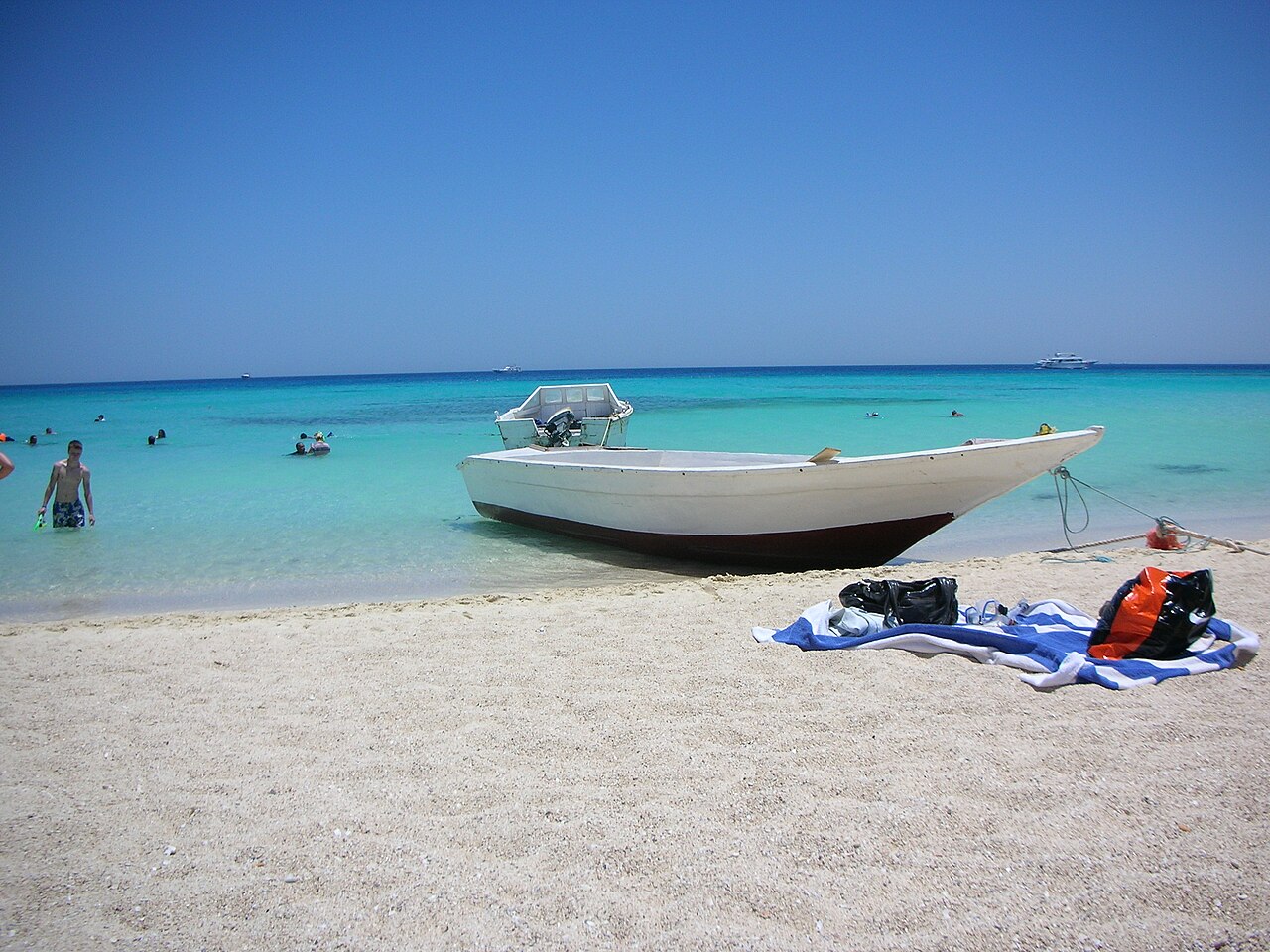 Beach and boat at Giftun Island near Hurghada