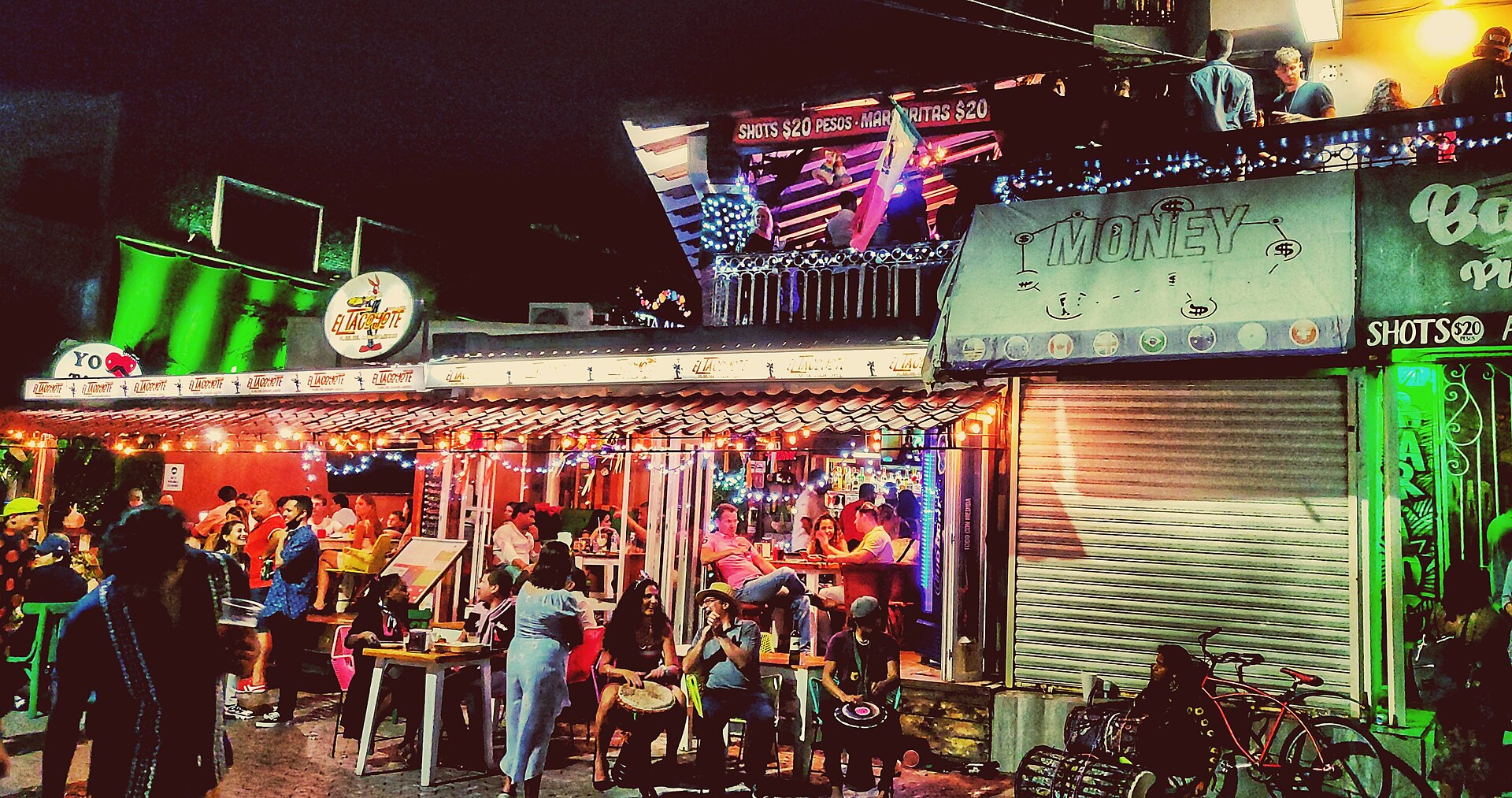 Quinta Avenida (Fifth Avenue) in Playa del Carmen lit up at night