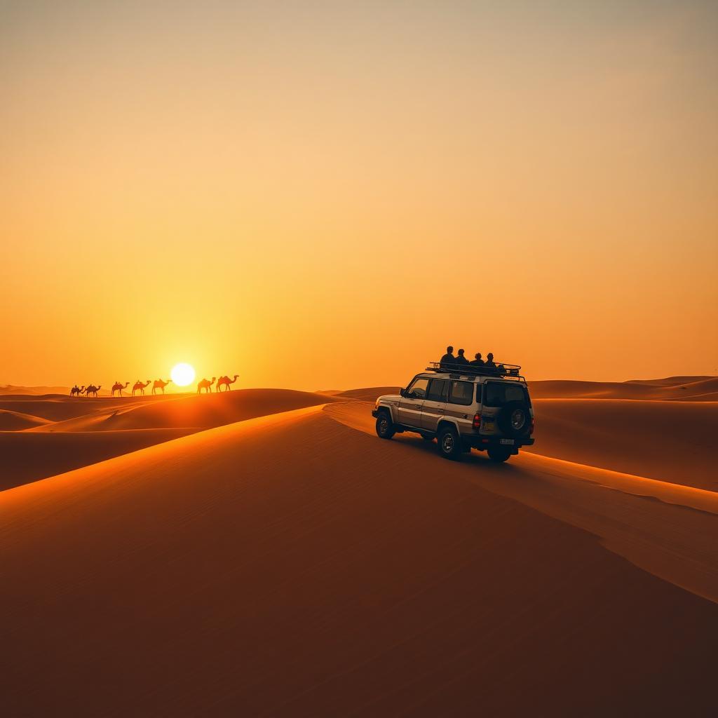 Sunset over the Dubai desert dunes
