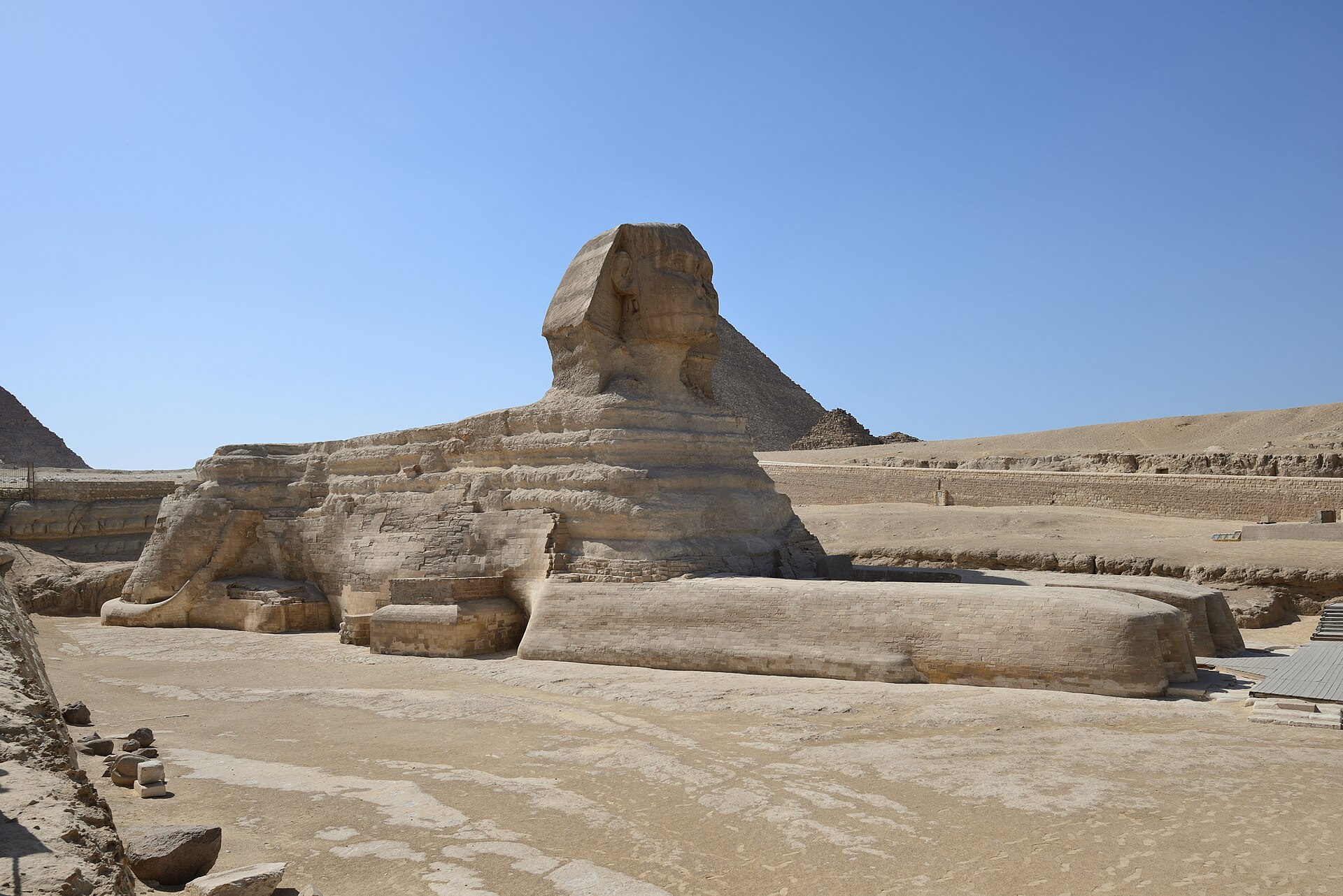 The Great Sphinx of Giza with the pyramids behind it